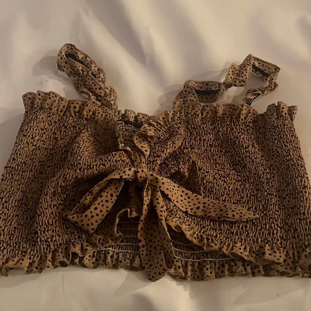 Tan crop top with black dots